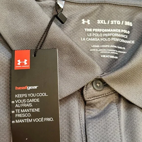 Under Armour Mens Gray 3XL Performance Polo Shirt HeatGear Loose Fit Stretch NWT - Picture 4 of 13